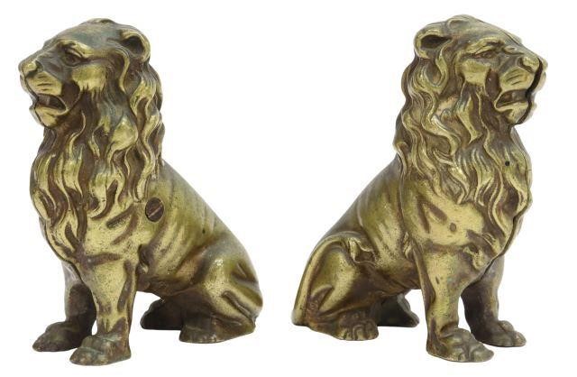  2 ENGLISH BRASS LION COIN BANKS  357454