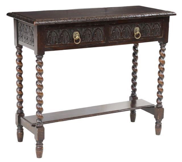 ENGLISH CARVED OAK TWO DRAWER CONSOLE 357490