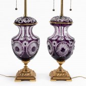 PAIR, MARBRO AMETHYST CUT-TO-CLEAR TABLE