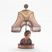 JAPANESE FIGURAL TABLE LAMP, BEADED