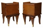 (2) FRENCH ART DECO CURLY MAPLE NIGHTSTANDS(pair)