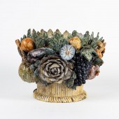 MAJOLICA FLORAL & FRUIT SECTIONED JARDINIERE