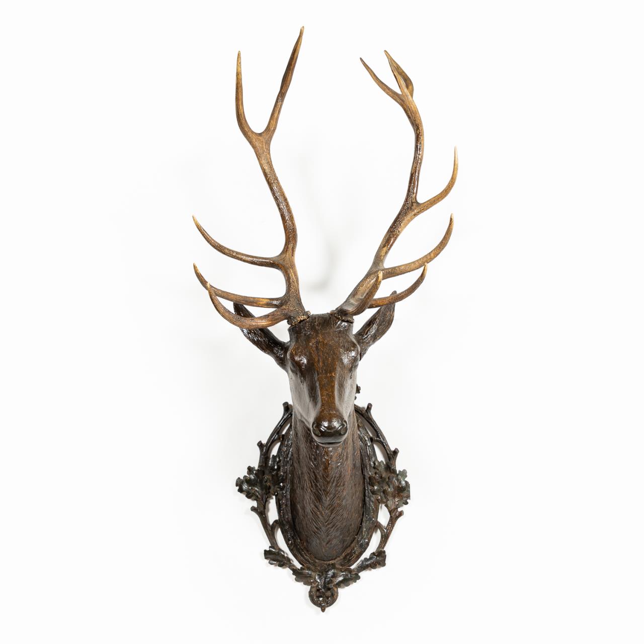 BLACK FOREST CARVED WOOD STAG HEAD 35a506