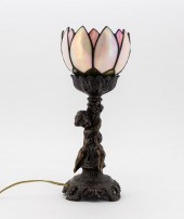 CHERUB ACCENT LAMP WITH PINK LILY-FORM
