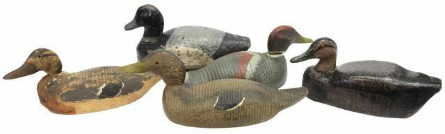  5 VINTAGE DUCK DECOYS HAND CARVED 35a698