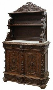 FRENCH MARBLE TOP CARVED OAK DISPLAY 35a8dc