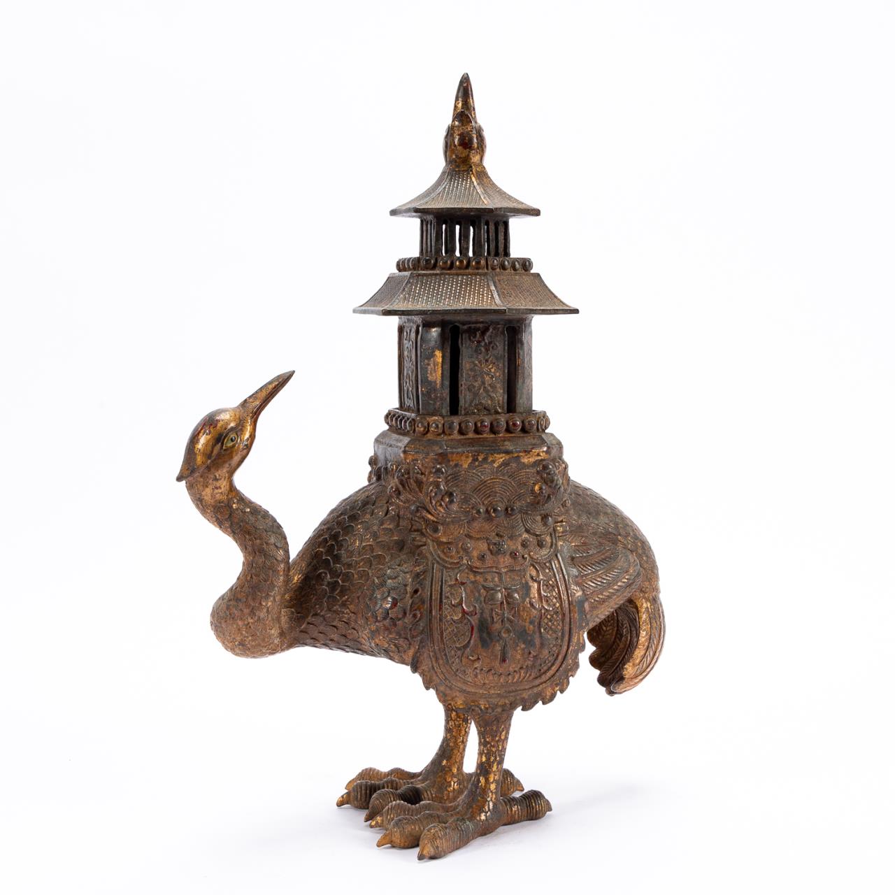 CHINESE PARCEL GILT BRONZE CRANE AND