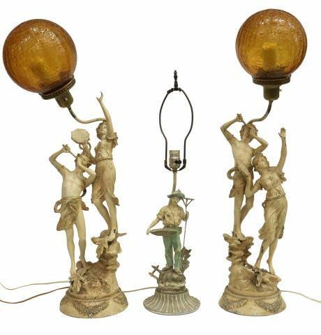  3 FRENCH PAINTED SPELTER FIGURAL 35adb8