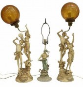 (3) FRENCH PAINTED SPELTER FIGURAL TABLE
