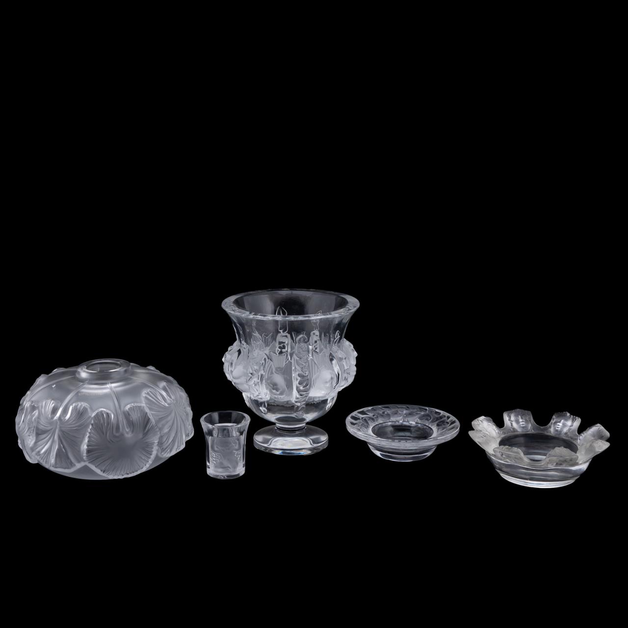 FIVE PIECES LALIQUE FROSTED GLASS 35af02