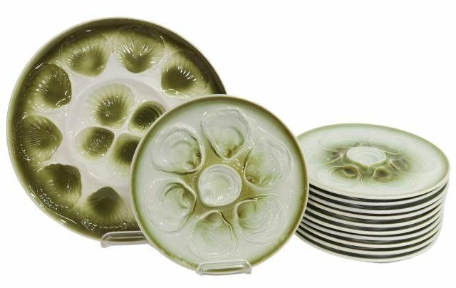  12 FRENCH FAIENCE OYSTER PLATES 35b09d