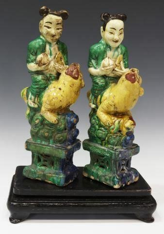  2 CHINESE GLAZED FIGURAL ROOF 35b0df