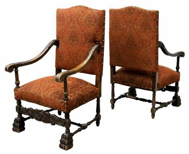  2 BAROQUE STYLE HIGHBACK UPHOLSTERED 35b4fc
