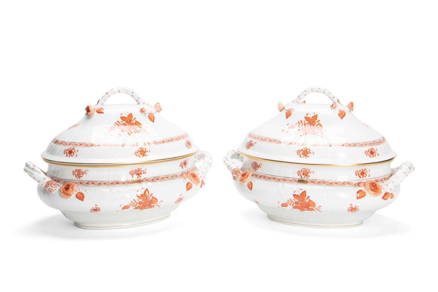 PAIR HEREND RUST CHINESE BOUQUET 359174