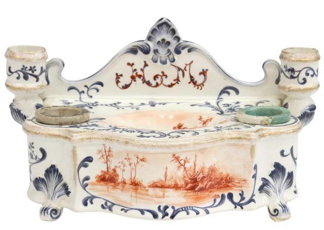 FRENCH FAIENCE DOUBLE INKWELL ENCRIER 359312