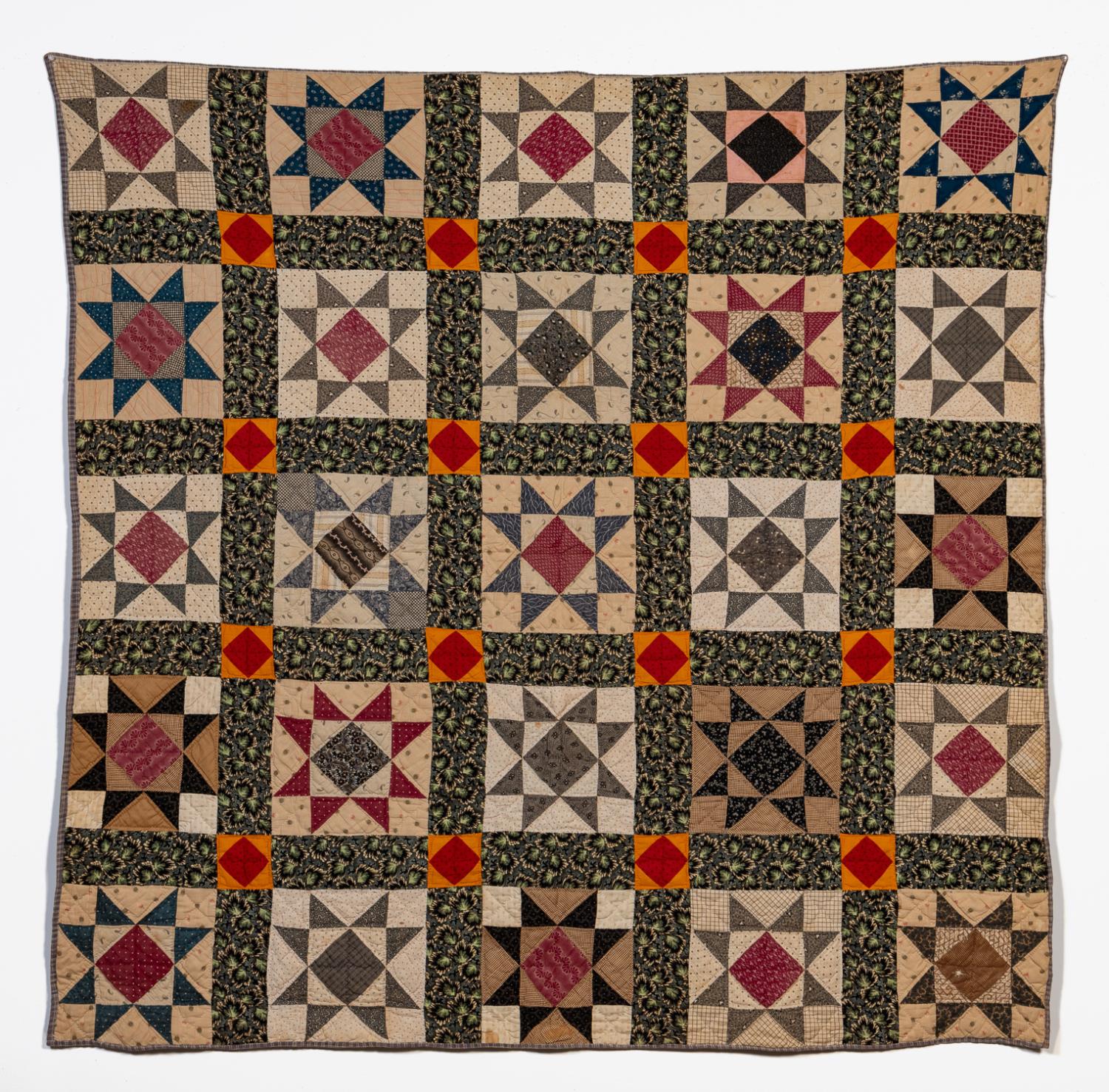 HAND QUILTED COTTON OHIO STAR PATTERN 35932e