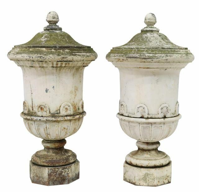  2 FRENCH PAINTED CAST IRON LIDDED 3599b9