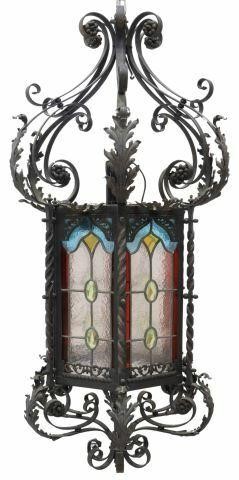 WROUGHT IRON STAINED GLASS HANGING 359a43