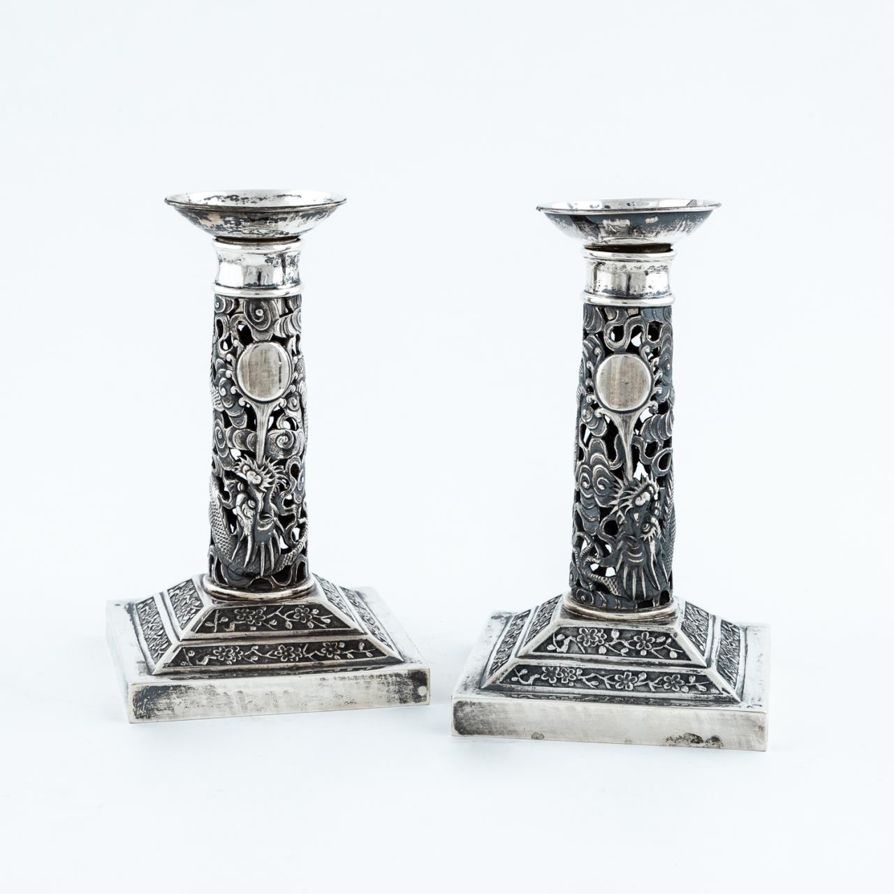 PR CHINESE EXPORT 900 SILVER CANDLESTICKS 359b39
