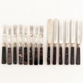 14 PCS, SILVERPLATE AND HARDSTONE HANDLE