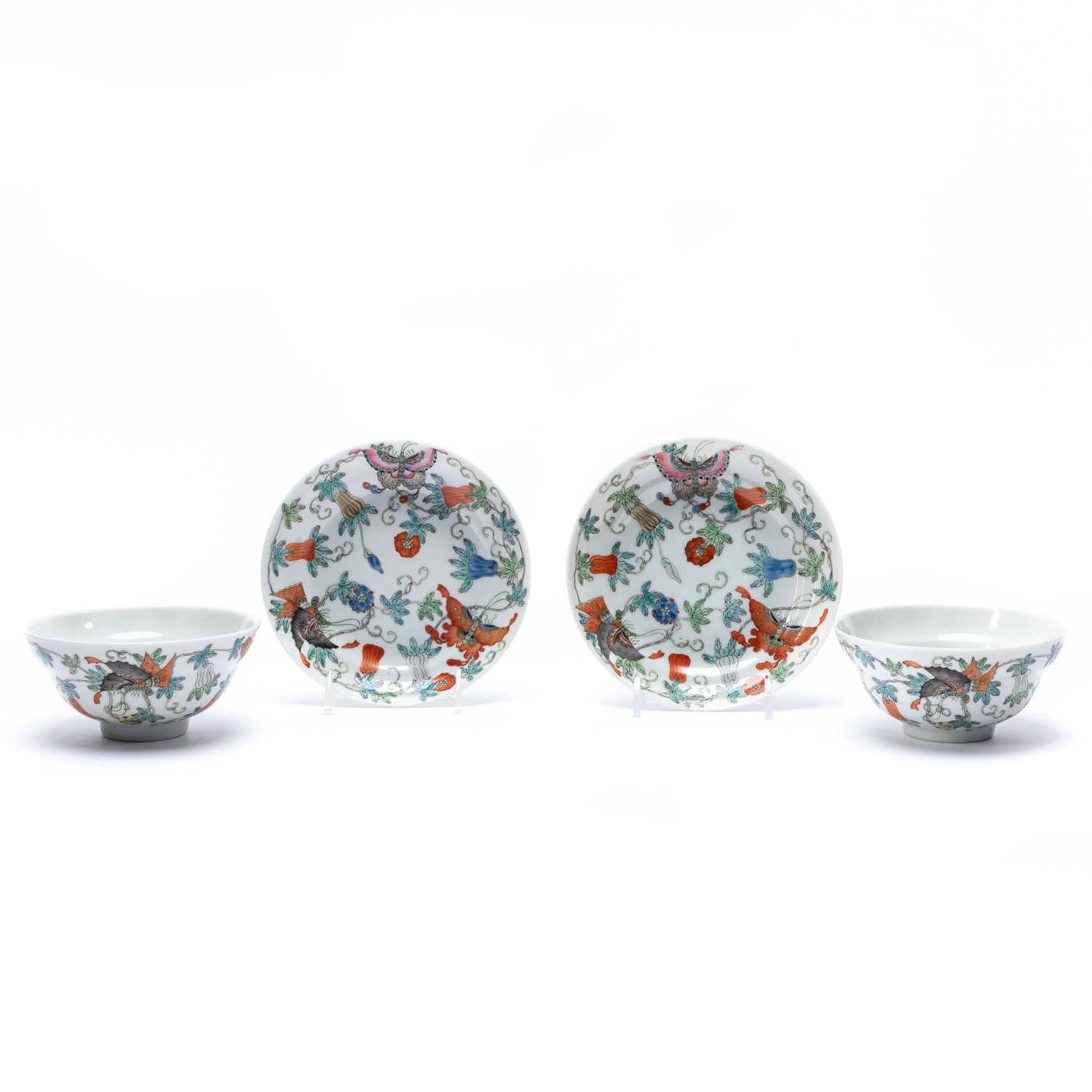 4PCS, PAIR CHINESE BUTTERFLY BOWLS
