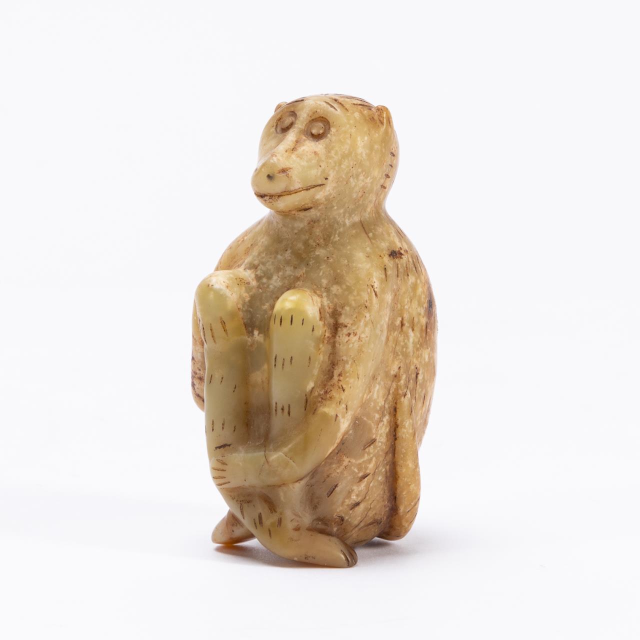 CHINESE CARVED YELLOW JADE MONKEY