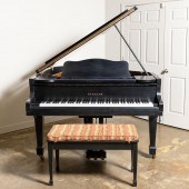 STEGLER EBONY BABY GRAND PIANO & BENCH,
