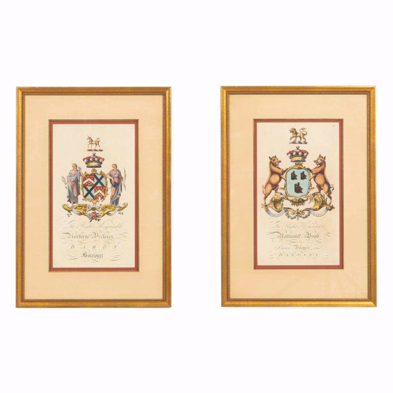 PAIR ENGLISH ARMORIAL HANDCOLORED 35d62d