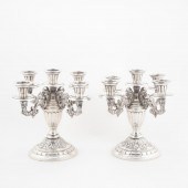 PAIR, ARGENTINIAN SILVER FIVE-LIGHT