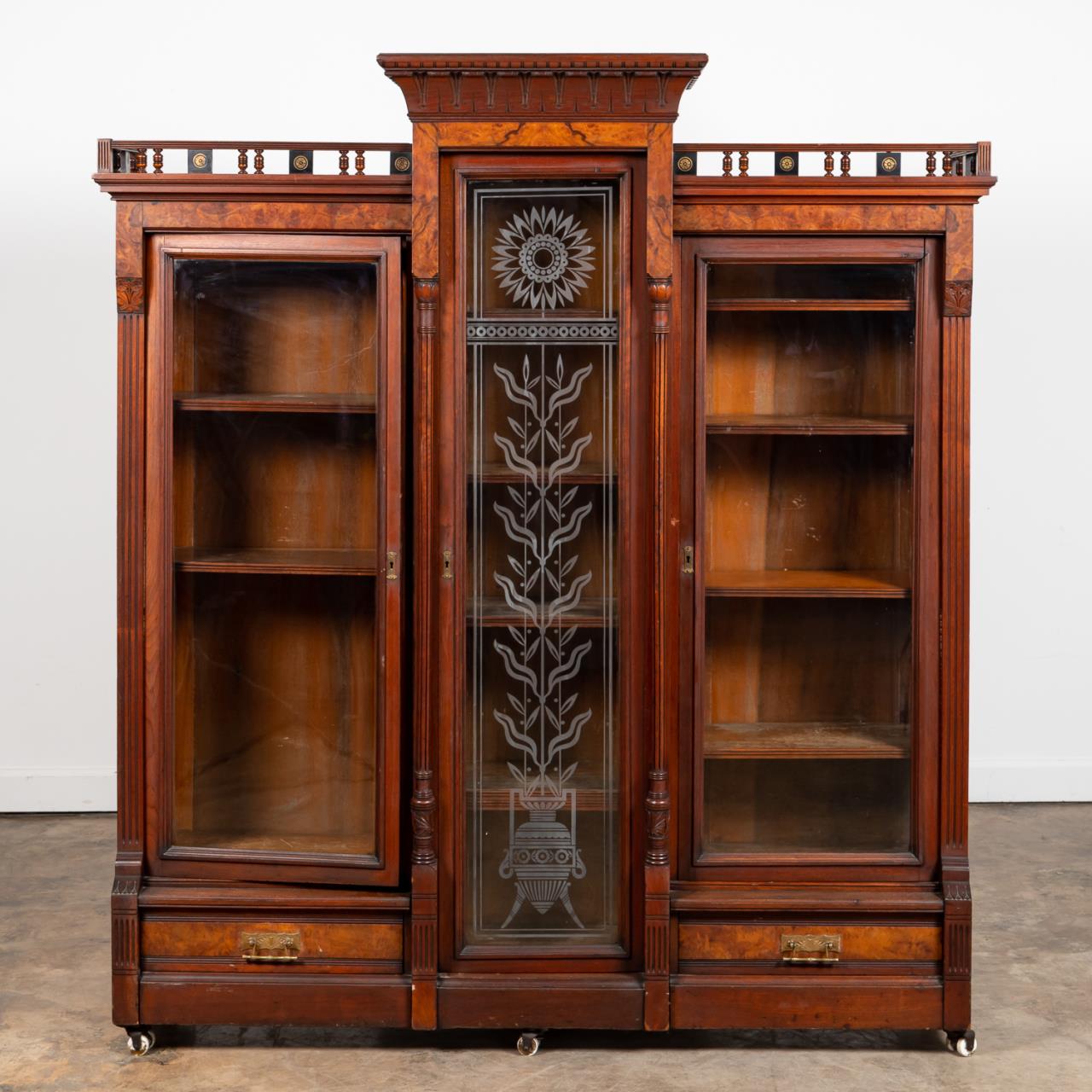 19TH C EASTLAKE CABINET WITH ETCHED 35d972