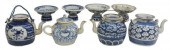 (8) CHINESE BLUE & WHITE TEAPOTS & SAUCE