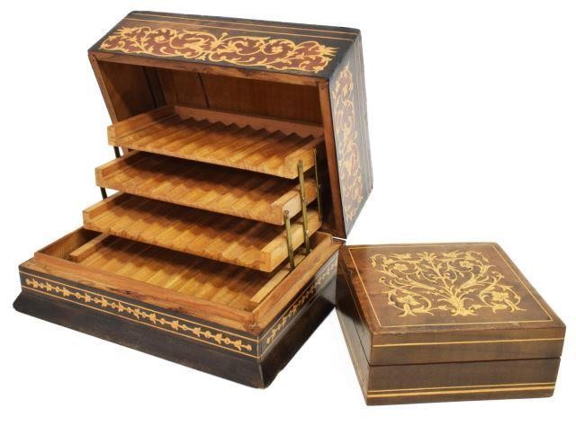 (2) MARQUETRY BOXES FOUR-TIER CIGARETTE