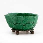 CHINESE GREEN PORCELAIN LEAF FROM CUP,