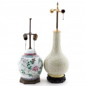CHINESE 2 PORCELAIN TABLE LAMPS, URN