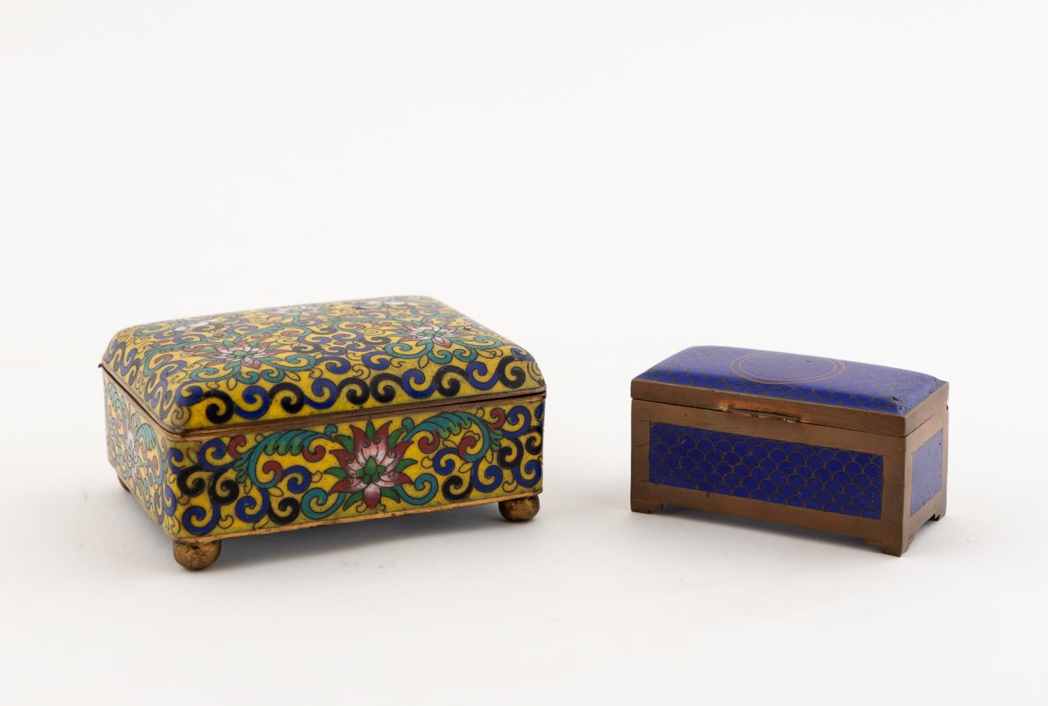 TWO CLOISONNE BOXES YELLOW GROUND 35c380
