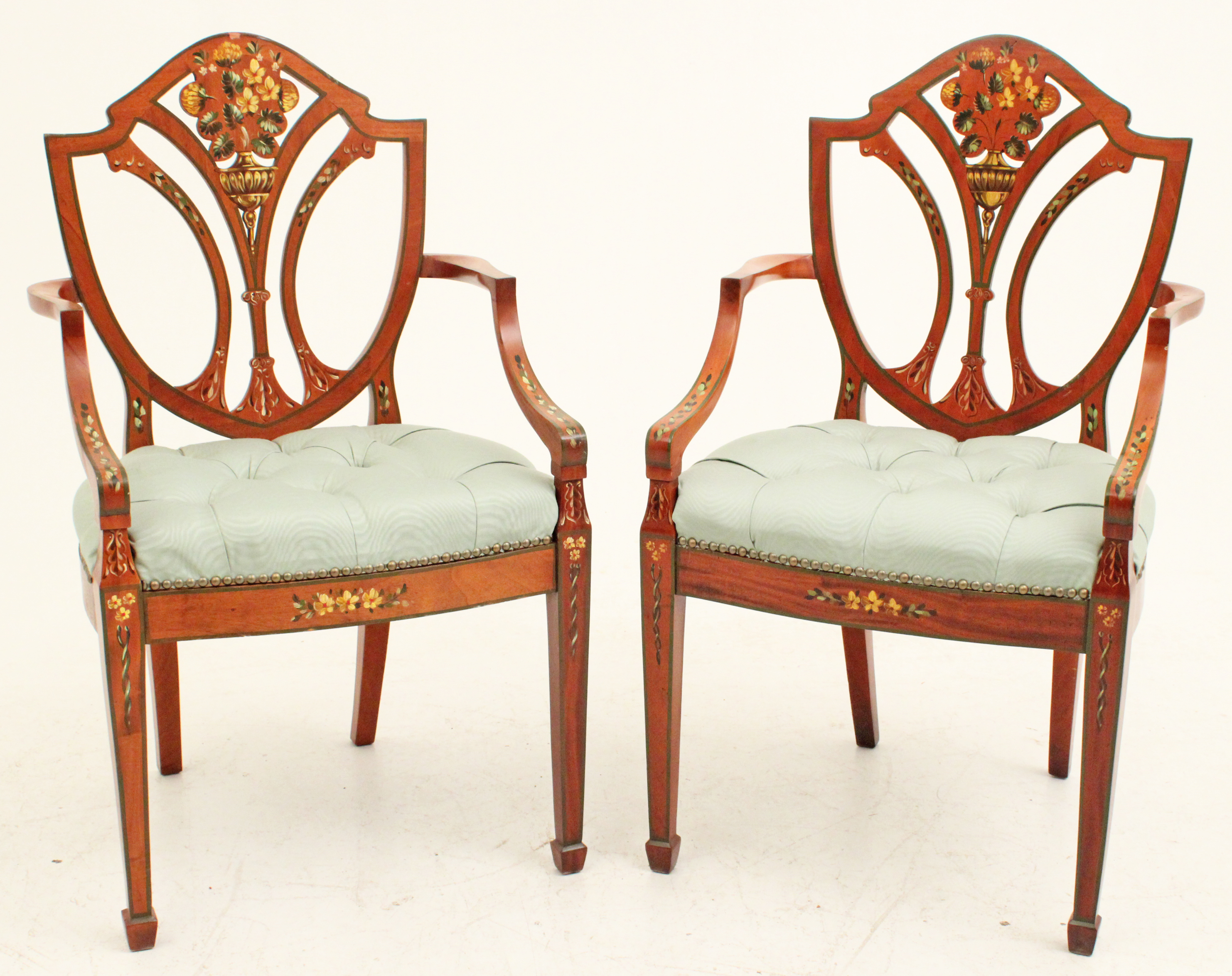 PR OF PAINTED SATINWOOD ARM CHAIRS 35f031