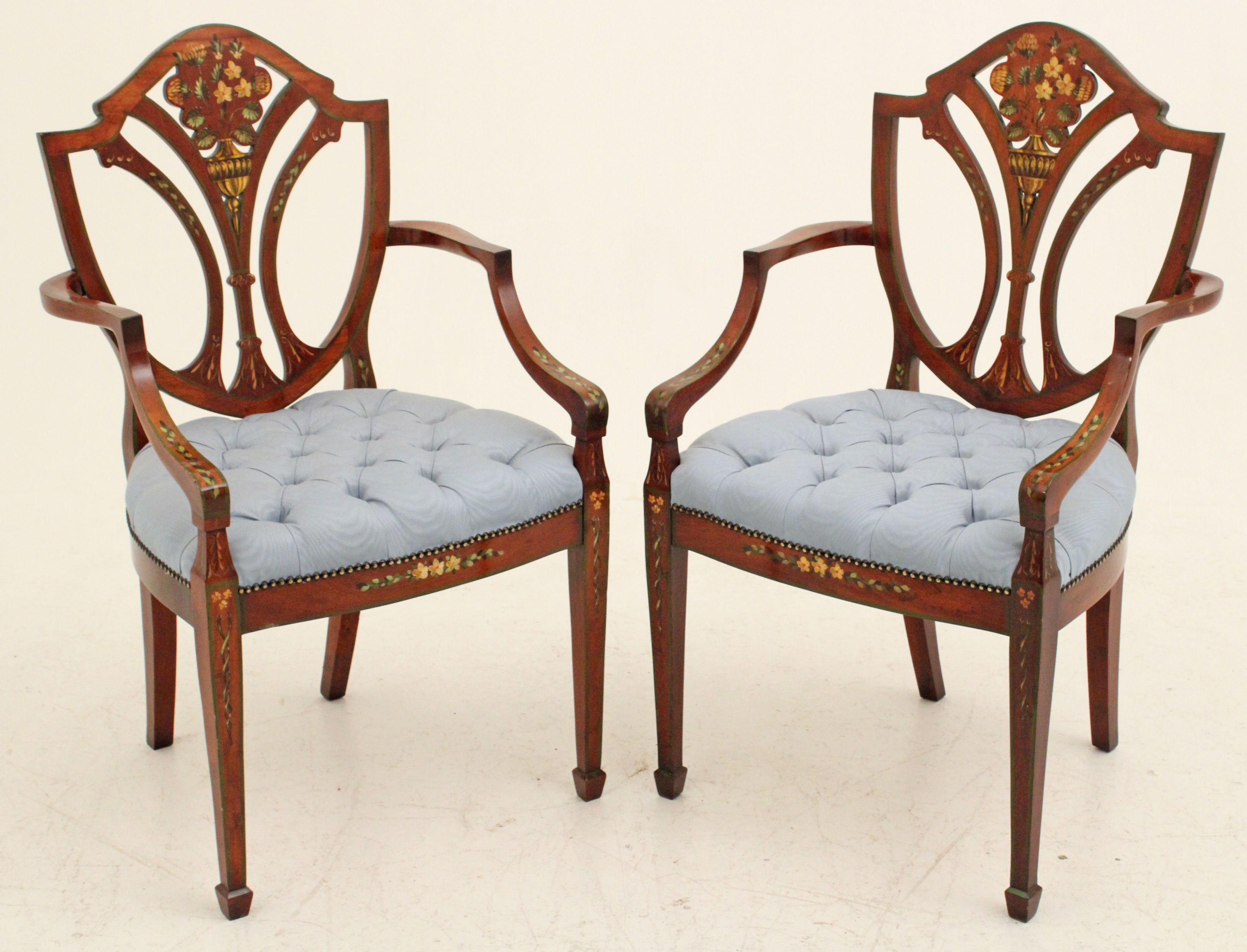 PR OF PAINTED SATINWOOD ARM CHAIRS 35f074