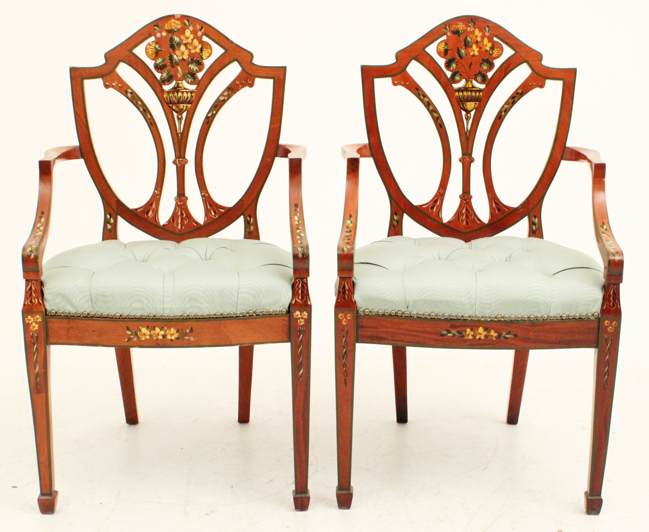 PR OF PAINTED SATINWOOD ARM CHAIRS 35f086