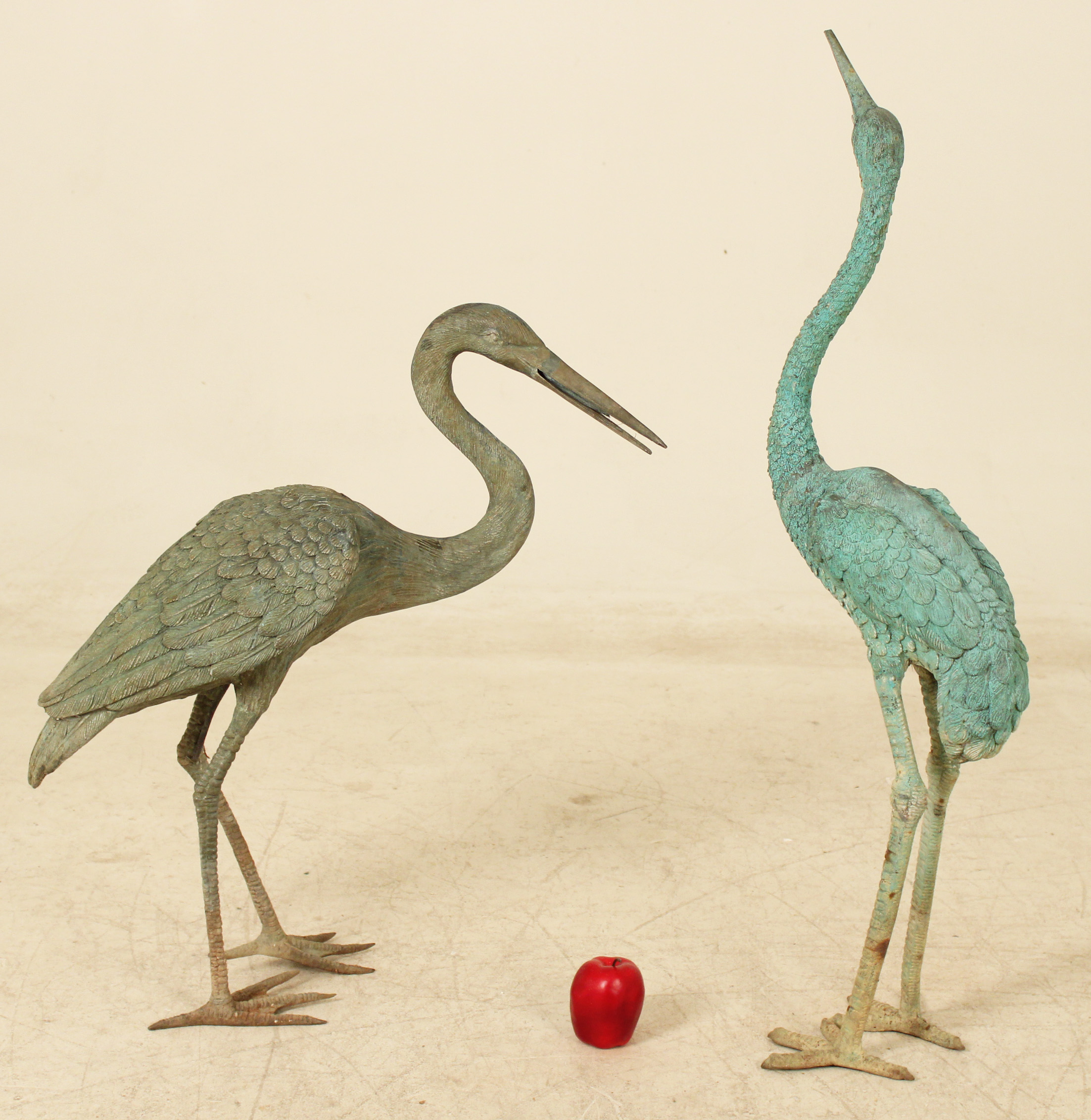 TWO VERDE FINISHED BRONZE CRANES TWO