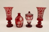 4 BOHEMIAN CUT TO CLEAR VASES GROUP 35f782