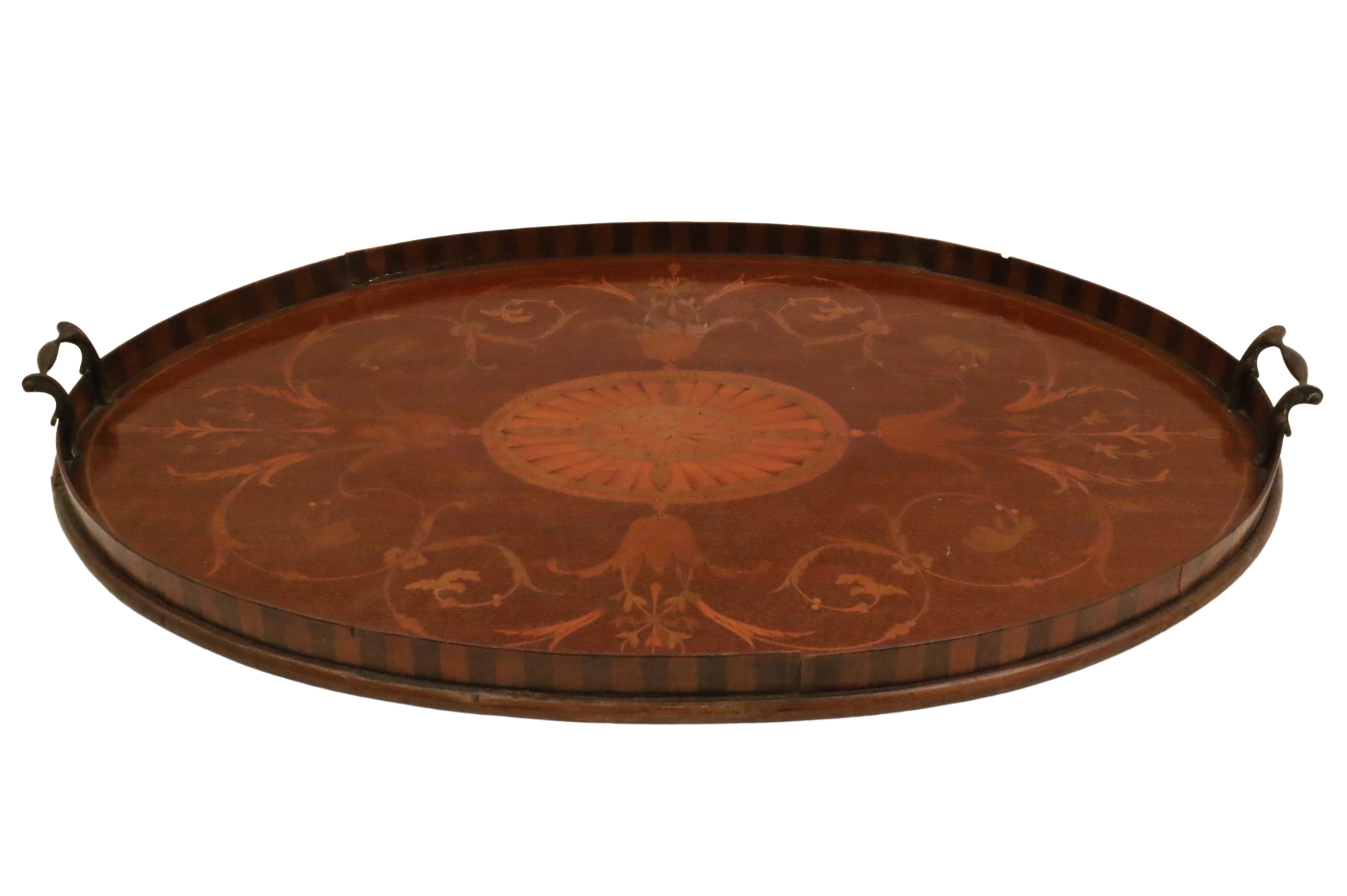 ENGLISH MARQUETRY INLAID OVAL TRAY 35de95