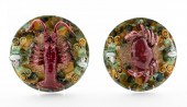 TWO MAJOLICA PALISSY WARE PLATES, LOBSTER