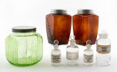 SEVEN GLASS BOTTLES AND JARS American