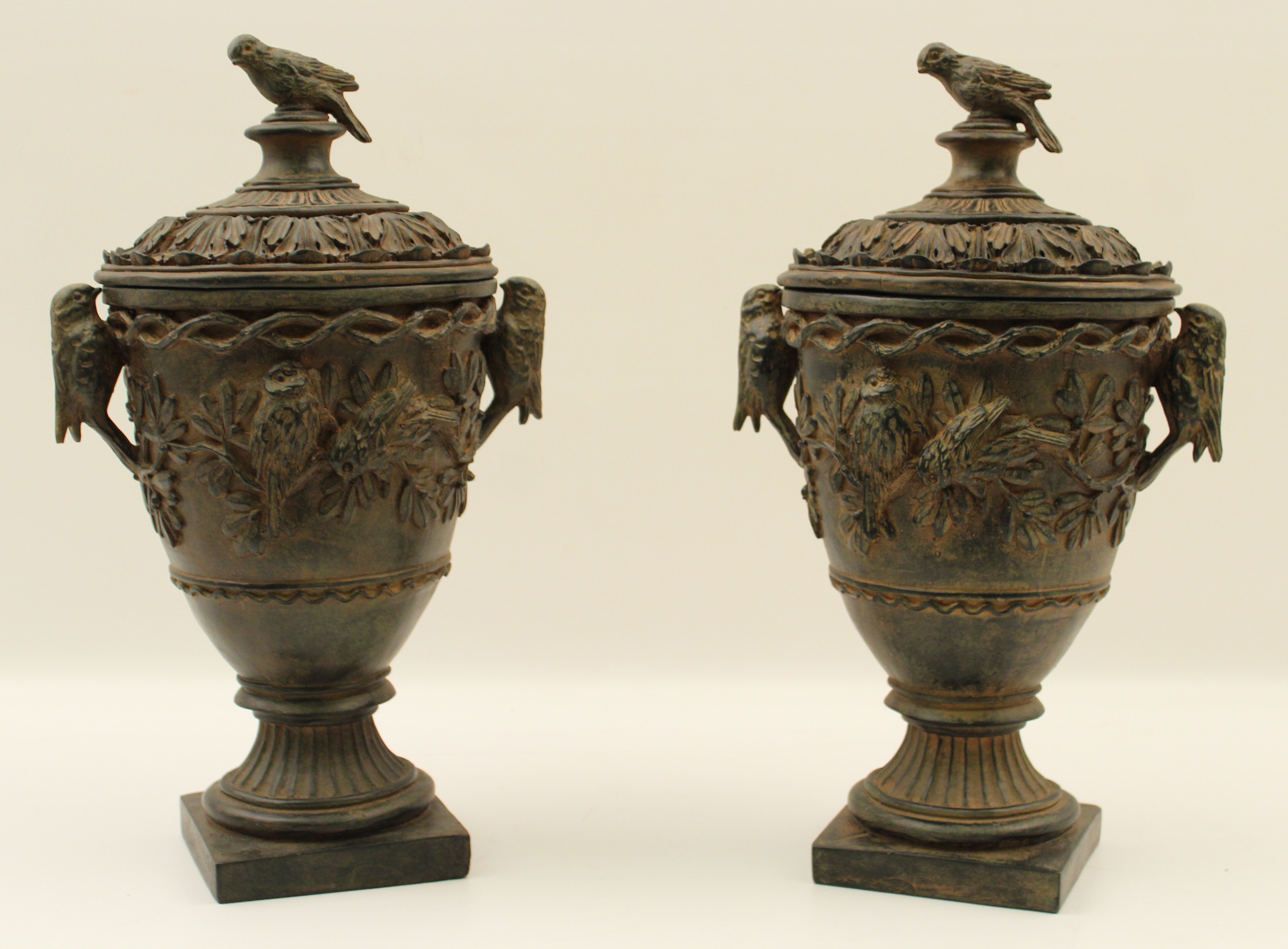 PR OF FAUX BRONZE CAPPED URNS WITH 35ebac