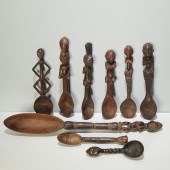 GROUP AFRICAN CARVED WOOD SPOONS, VARIOUS