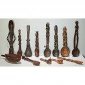 GROUP AFRICAN CARVED WOOD SPOONS (13)