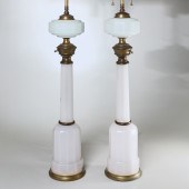 (2) HINKS & SONS WHITE OPALINE OIL LAMPS