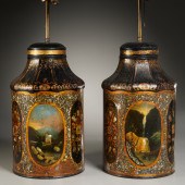 (2) ENGLISH TOLE TEA CANISTER LAMPS,