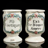 PAIR SMALL FRENCH FAIENCE DRUG JARS