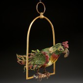 ANTIQUE ITALIAN BEADED PERCHED PARROT